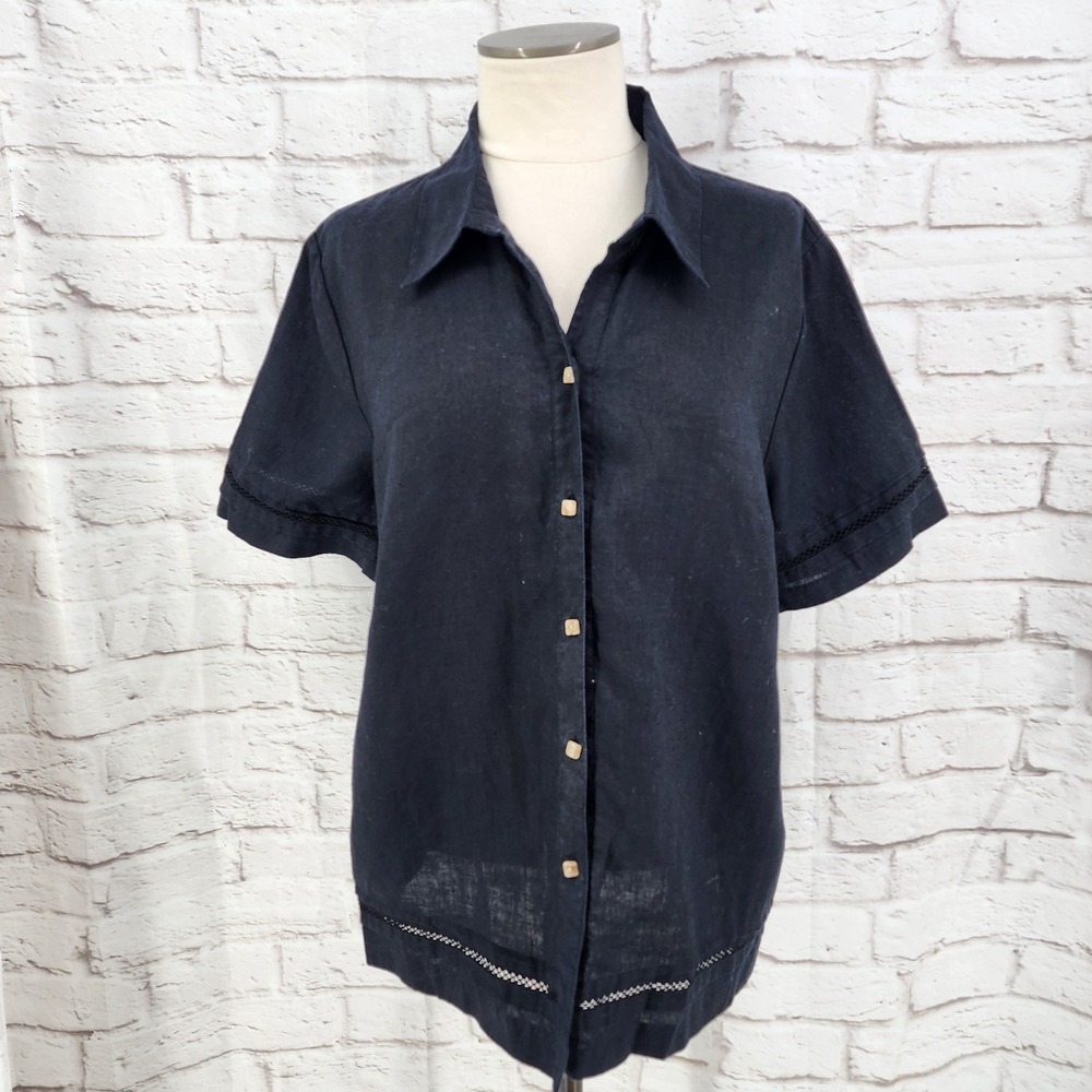 Vintage Linen Top Button Down Coastal Lagenlook Chic‎ Classic Size 18 Sag Harbor